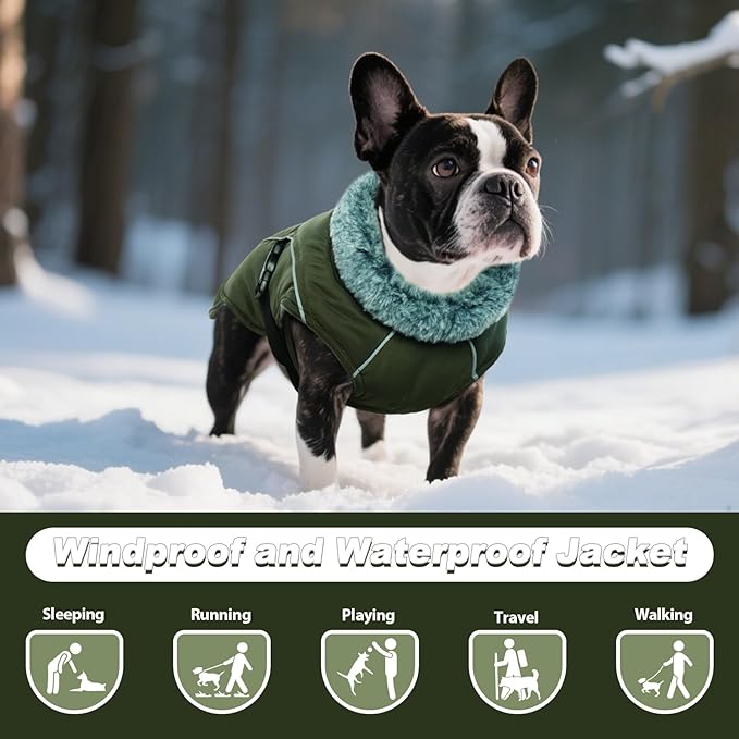 DENTRUN Large Dog Winter Coat - Windproof Reflective Warm Coat, Adjustable Neck & Snap Closure, Water Repellent Thick Fleece Vest, Fleece Lined for for Golden Retriever, Army Green, XL