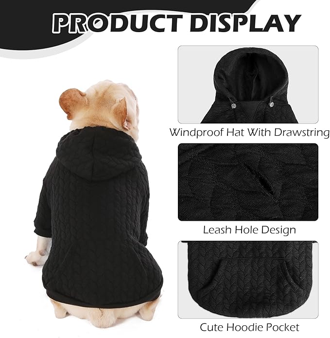 EXPAWLORER Textured Cable Knit Basic Dog Hoodie, Elevated Style Dog Sweater with Leash Hole and Pocket, Soft and Warm Pet Winter Coat, Cold Weather Clothes for Small Medium Large Dogs Cats,Black XS