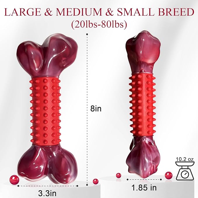 Apasiri 3-Pack Tough Dog Chew Toys for Aggressive Chewers, Beef-Flavored Dog Bones for Large Breed, 8" Nylon & Rubber Chew Toys Long-Lasting Play
