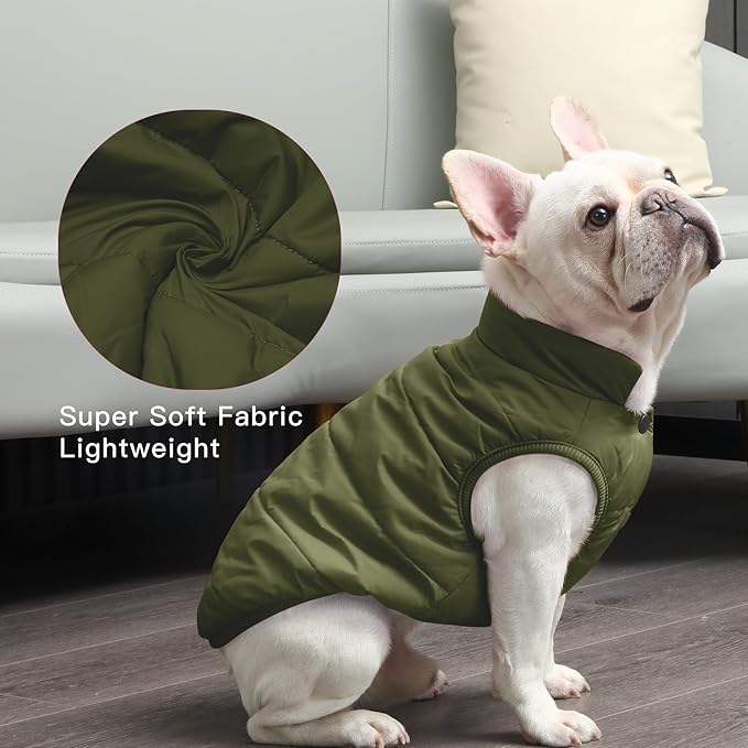 2 Layers Fleece Lined Warm Dog Jacket for Winter Cold Weather,Soft Windproof Large Dog Coat,Green XXL
