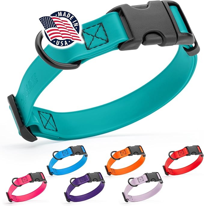 Dogline Biothane Waterproof Dog Collar with Quick Release Buckle Strong Coated Nylon Webbing with Odor- Proof for Easy Care Easy to Clean Fits Small Medium or Large Dogs, Teal 3/4" W 12-19" L