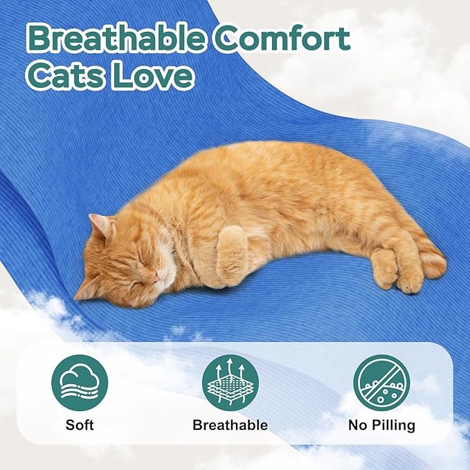 Self-Adhesive Cat Grooming Wrap, Cozy Cat Wrap for Cutting Nails, Breathable Anti-Scratch Cat Swaddle Bag for Brushing, Ear Cleaning, Dental Care, Medication, Injections,Blue L