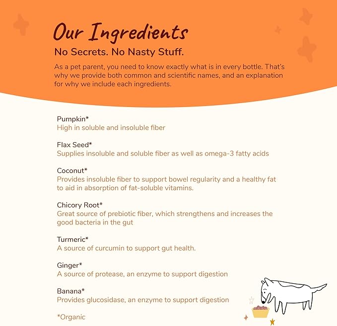 kin+kind Organic Fiber for Dogs&Cats - Pumpkin Boost for Healthy Poops - Digestive Health - Flax Seed, Ginger, Turmeric and Coconut - Made in USA - Bundle (3 x 8 oz)