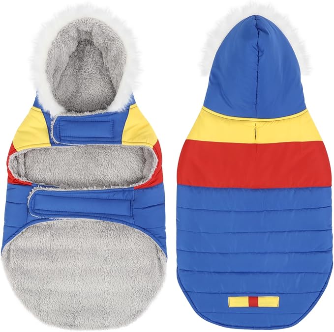 HDE Dog Puffer Jacket Fleece Lined Warm Dog Parka Winter Coat with Harness Hole 90s Colorblock - XL