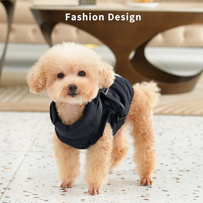 Dog Jacket with Harness,Fleece Lined Warm Puppy Coat for Winter,Soft Windproof Large Dog Vest,Black XXXL