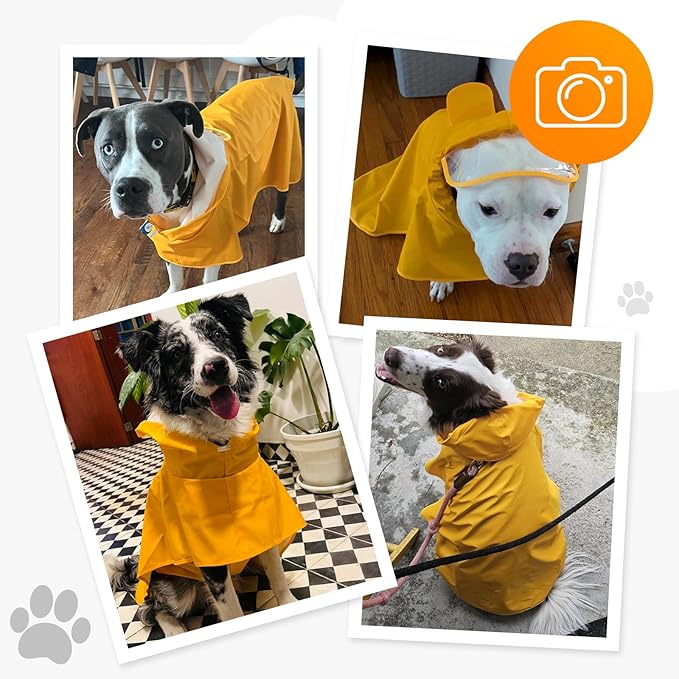 Dog Raincoat, Waterproof Windproof Dog Rain Jacket with Hood, Rain Coat with Leash Hole, Adjustable Raincoat Poncho for Small Medium Large Dogs Outdoor (Yellow, Large)