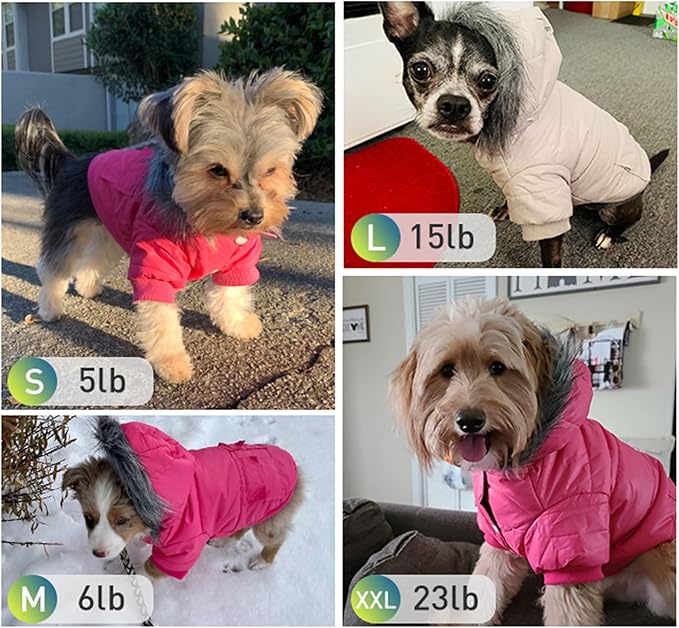 LESYPET Dog Coat for Small Dogs, Windproof Doggie Puffer Jacket with Leash Hole, Extra Warm Dog Jacket Winter Coat, Pink XL