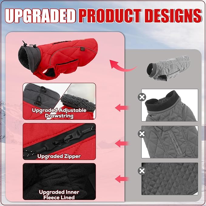 EMUST Winter Dog Coat for Medium Boys - Thick Clothes with Harness Hole for Cold Weather, Red, M