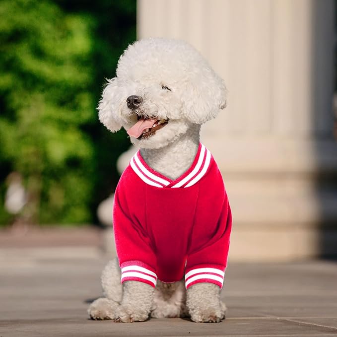 Dog Sweater Brushed Fleece Baseball Jacket Soft Warm Pet Sweatshirt Dog Sweaters for Small Dogs Puppy Sweater Boy Girl Pet(Red-XS)