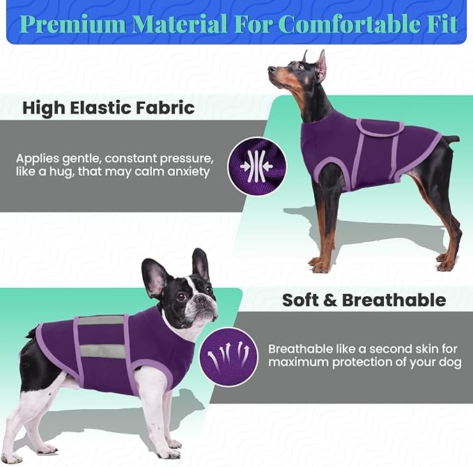 MIGOHI Dog Anxiety Relief Coat,Comfort Anxiety Vest for Dogs,Adjustable Dog Anxiety Calming Wrap for Fireworks,Thunderstorms,Travel, Separation,Anxiety Jacket for Small Dogs, XS,Purple