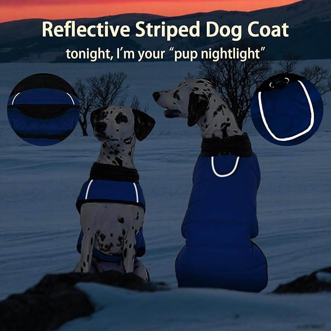 MIGOHI Lightweight Dog Coat, Windproof Dog Jacket, Puffer Jacket for Large Dogs, Padded Vest with Reflective Strips, Warm Snow Vest in Cold Weather, Easy On Hook & Loop Belly, Blue, 3XL