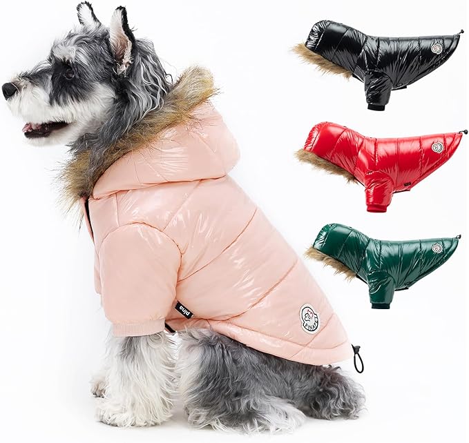 PINA Dog Winter Coat with Faux Fur Hood, Windproof and Warm, Suitable for Small to Large Dogs, Pink, XL