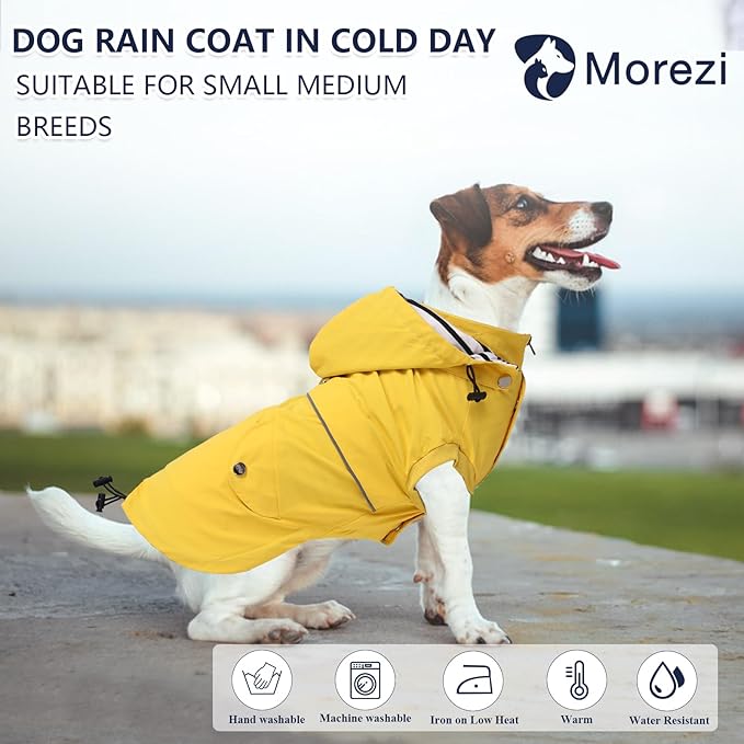Dog Raincoat Waterproof Raincoats Dog rain Jacket Buttons Zipper Hood Drawstring Suitable for Small Medium Yorkie Terrier Schnauzer Poodle Border Collie Labrador 8lbs to 80lbs Yellow XS