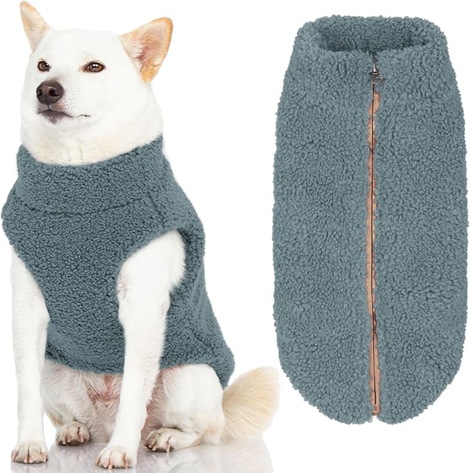 Gooby Sherpa Vest Dog Sweater - Stone Blue, Small - Warm Fuzzy Fleece Step in Dog Jacket Without Ring Leash for Small to Medium Dogs