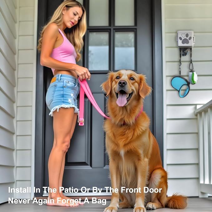 Dog Poop Bag Dispenser Wall Mounted Pet Waste Bags Holder With Hooks And 2 Rolls, Mini All-Weather Doggie Bag Dispenser For Home Inside Or Outside(1 mini dispenser)