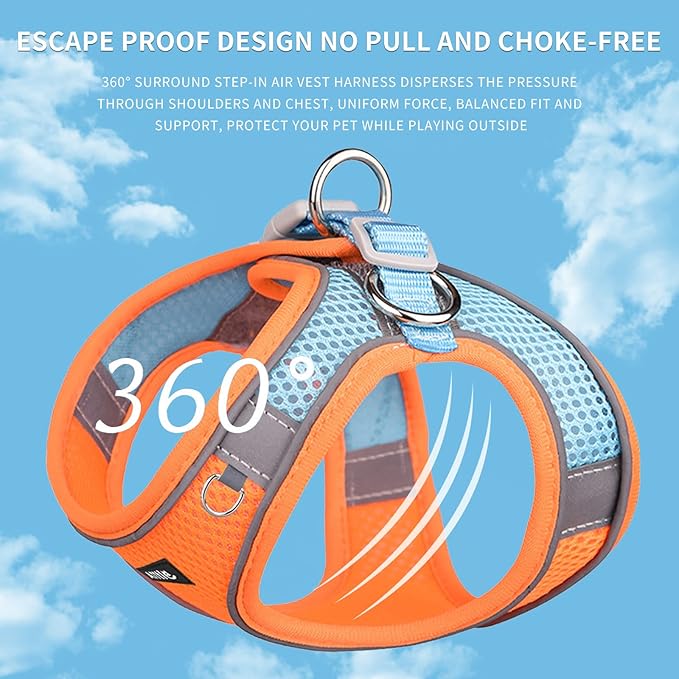 AIITLE Escape Proof Dog Harness - Step in Adjustable Dog Harness No Choke Over with Breathable Mesh and Quick-Release Buckle for Summer- Outdoor Walking, Camping, Training for Medium Dogs Orange XL