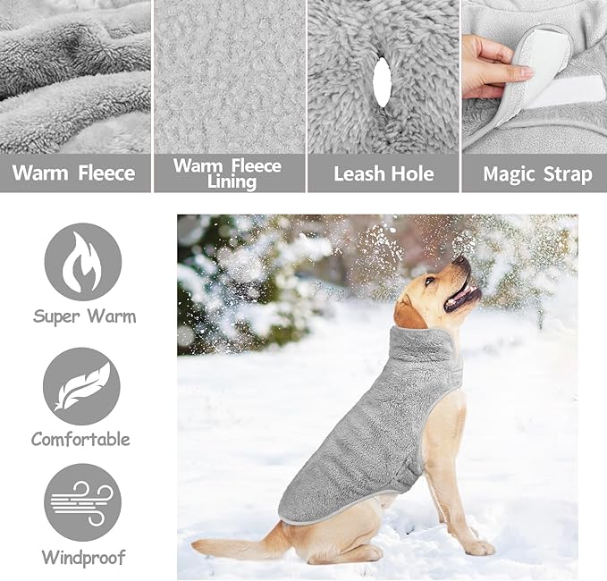Malier Dog Winter Coat, Reversible Fleece Dog Cold Weather Coats, Windproof Warm Snow Puppy Jacket Vest Pet Clothes for Small Medium Large Dogs (Gray, Medium)