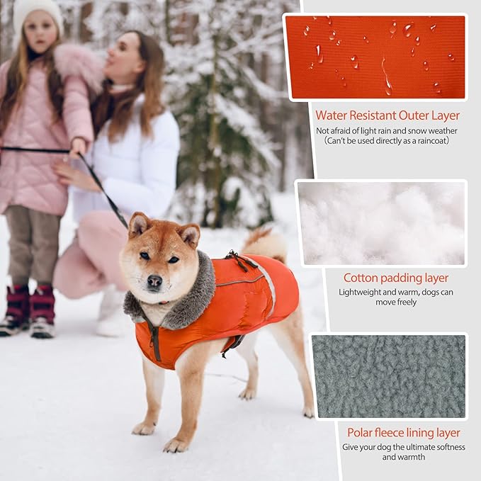 QBLEEV Warm Dog Coat Reflective Dog Jacket, Waterproof Dog Winter Coat Turtleneck Dog Clothes for Cold Weather, Thick Fleece Dog Snowsuit Christmas Dog Vest Pet Apparel for Small Medium Large Dogs M