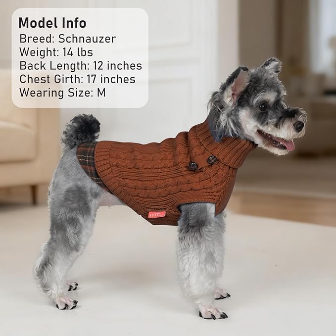 KYEESE Dog Sweater Comfy Pet Coat for Fall Winter Cold Weather Soft Pullover Dog Sweaters for Small Dogs Male Warm Turtleneck Small Dogs Sweater Stretchy Knitwear Cat Clothes with Gingham Patchwork