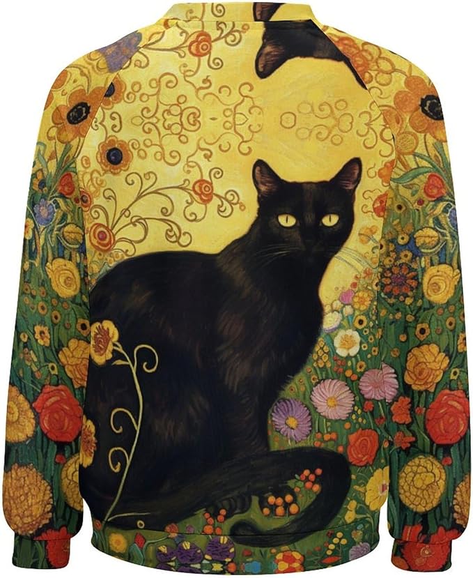 Long Sleeve Shirts for Women Cat Oil Painting Shirt 3D Graphic Sweatshirts Fall Pullover Crewneck Vintage Boho Tops