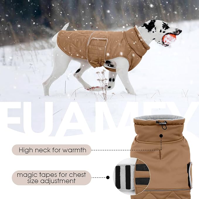 FUAMEY Winter Warm Dog Coat, Fleece Turtleneck Jacket, Thick Waterproof Windproof Cold Weather Coats, Snowsuit Vest for Small to Large Dogs