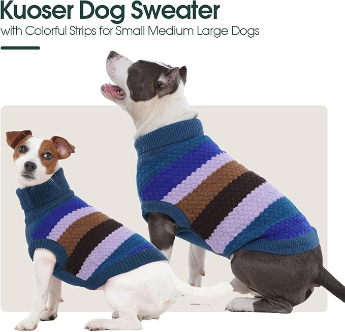 Kuoser Dog Sweater, Dog Sweaters for Medium Dogs Girl Boy, Classic Pet Knitted Sweatshirt Warm Pullover, Puppy Holiday Sweater Winter Clothes for Christmas Thanksgiving Outfit, Blue M