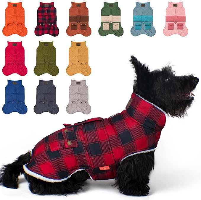 KYEESE Dog Coat Thick Cat Clothes with Pocket Windproof Dog Coats for Small Dogs Waterproof Dogs Jacket with Fleece Lined Warm Pet Winter Puffer Coat with Leash Hole Soft Pet Sweater for Cold Weather