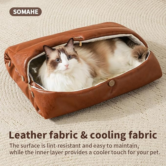 Cat Beds for Indoor Cats Dog Bed for Small Dogs 5 in 1 Function - Leather Mats Bed Cave Pillow Pad for Puppy & Kitten Four-Season 27.5 * 35.4inch Black