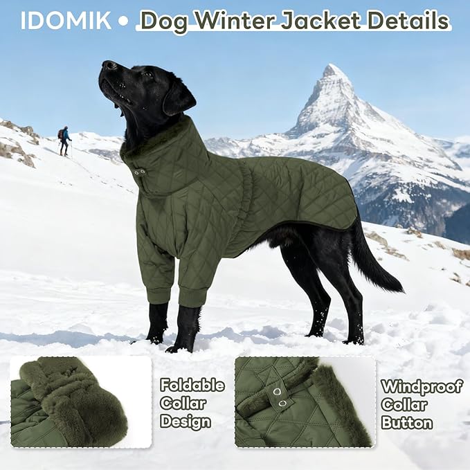 IDOMIK Dog Winter Coat for Small Dogs, Warm Dog Winter Jacket with Fleece High Collar, Zippered Cold Weather Coats for Dogs, Waterproof Doggy Snow Jacket Clothes,Green,S