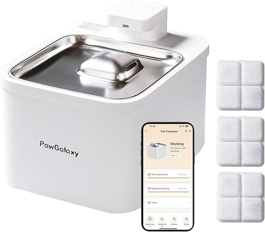 Cat Water Fountain 4L/135 oz with App-Monitoring and 3 Filters, Cordless Stainless Steel Pet Fountain, Dogs & Cats Indoor Dispenser Plug-in with Motion Sensor, Ultra-Silent Pump BPA-Free