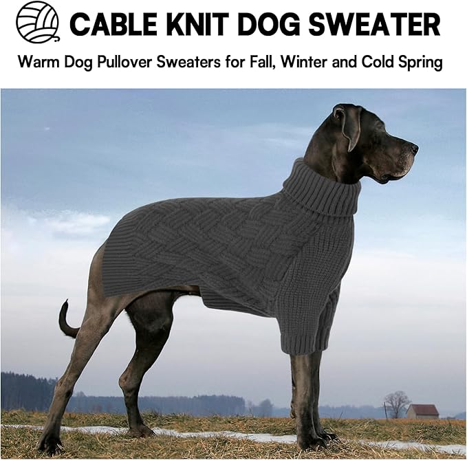 KOESON Dog Sweater Large, Warm Halloween Dog Sweaters for Large Sized Dogs, Cable Knit Sweater for French Bulldog, Pug, Corgi, Boston Terrier, Easy On Winter and Fall Sweaters for Dogs, Grey, L