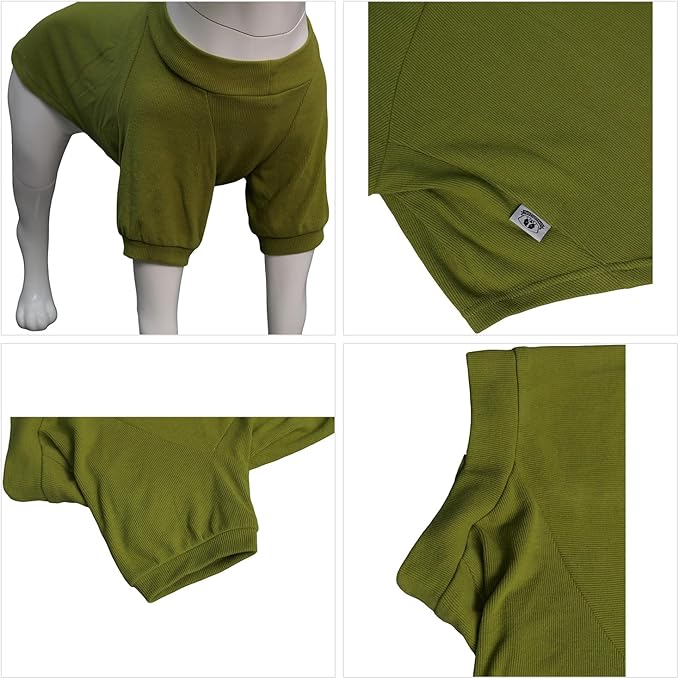 Lovelonglong Ribbed Dog T-Shirt Cotton Knitted Dog Sweaters for All Season Pet T-Shirts for Large Medium Small Dogs Olive Green L