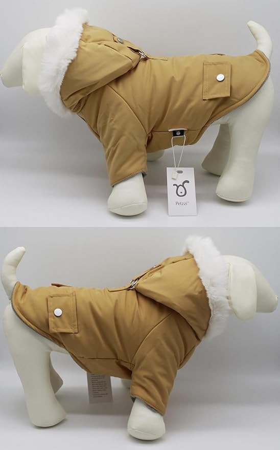 Pet Warm Dog Coat for Winter Dog Clothes Hooded Dog Jacket for Small Puppies Medium Large Dog Cat Clothes Insulated Padded Snow Jacket for Cold Weather Faux Fur (X-Large, Yellow)