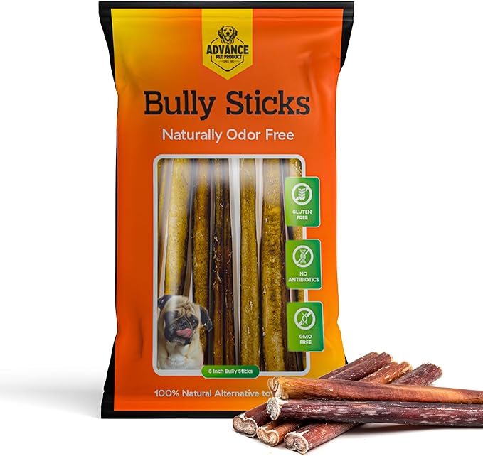 Advance Pet Products 12 Inch Bully Sticks (Pack of 5) - 100% Beef, Odor Free Dog Chews for Aggressive Chewers - Long Lasting, Gluten-Free, Easy to Digest, High Protein - for Small, Medium, Large Dogs