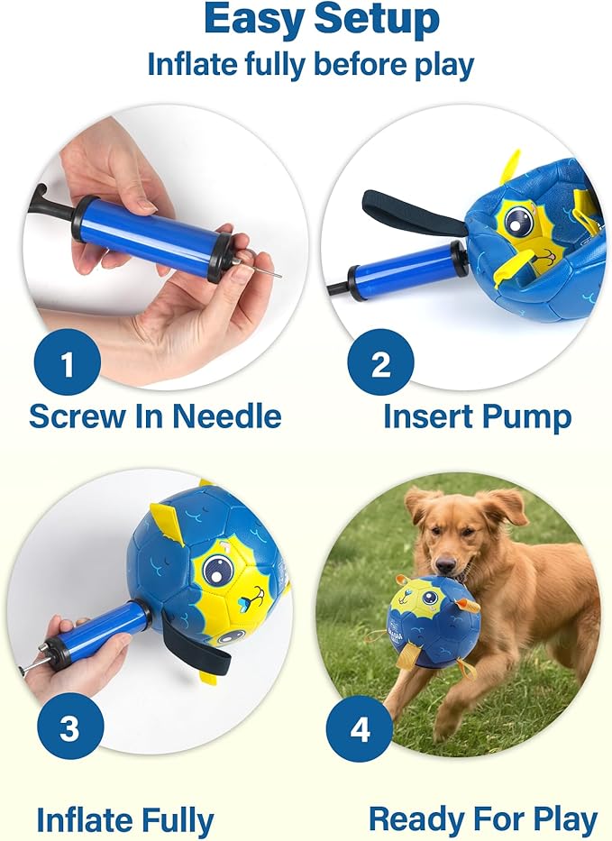 Race&Herd 9" Jolly Soccer Ball for Dogs - Tough Durable Dog Ball Toy with Straps, Pet Bouncy Herding Balls for Dogs, Floating Dog Balls with Tags for Water Fetch (BaaBaaBall, Daddy Sheep)