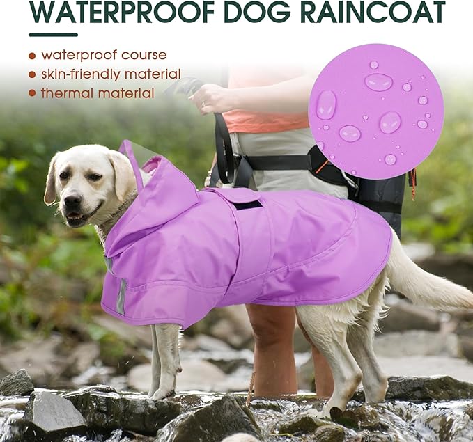 Kuoser Dog Raincoat, Waterproof Dog Rain Jacket with Clear Hooded Double Layer, Lightweight Reflective Dogs Rain Coat with Adjustable Belly Strap, Rain Coats for Small Dogs Outdoor Wear, Pink S