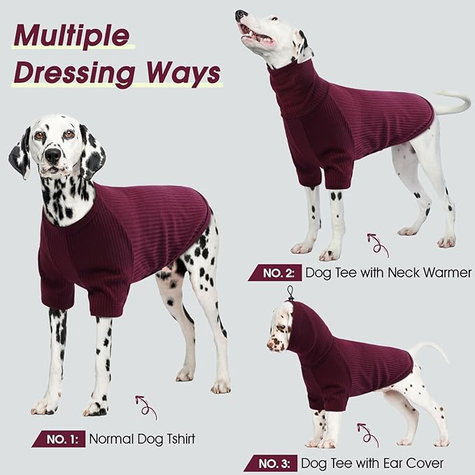 ROZKITCH Dog Shirt with Hoodie Dog Ears Cover 2 in 1, Soft Lightweight Dog Striped T Shirt Pullover Dog Tank with Detachable Ear Wrap, Dog Hoodie Tshirt Dog Boy Girl, Stretchy Sweater WineRed 2XL