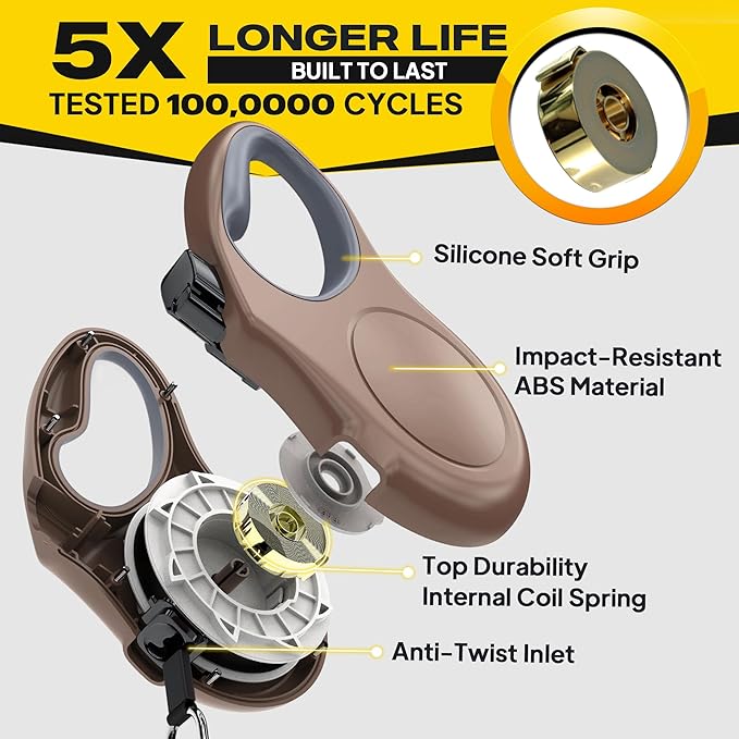 Fida Retractable Dog Leash, 16 ft Dog Walking Leash for Small and Medium Dogs up to 44lbs, 360° Tangle Free, Coffee/Brown