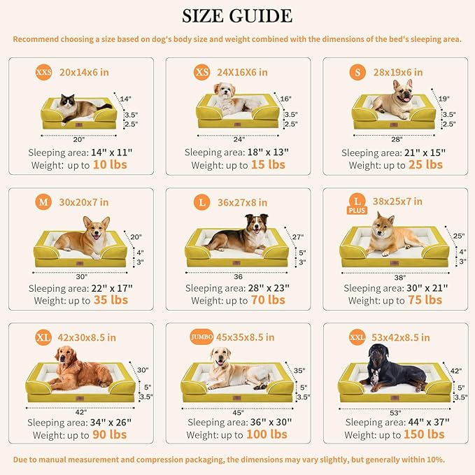 Comfort Expression Orthopedic Dog Bed for Medium Dogs 30x20 Inch, Waterproof Egg Crate Foam Medium Pet Bed with Removable Bolsters, Dog Couch with Washable Cover & Non-Slip Bottom, Spicy Mustard