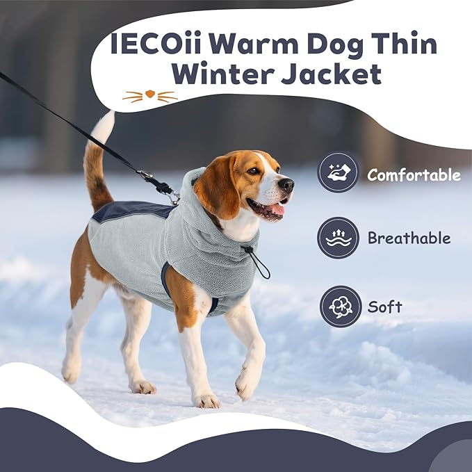 IECOii Great Dane Fleece Dog Sweater, Extra Large Dog Fleece Sweater for Giant Breeds Dogs Turtlenck, Cozy Warm Dogs Hoodie with Leash Hole, Fall Winter Walks Easily, Machine Washable, Blue, 5XL
