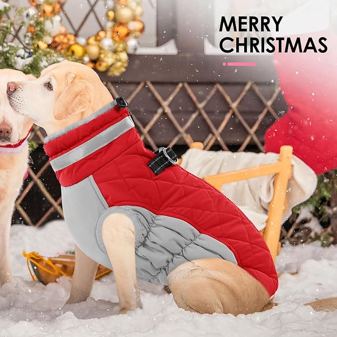 AOFITEE Dog Coat, Warm Dog Jackets for Small Dogs, Dogs Winter Coat with Harness Built in, Reflective Pet Winter Jacket, Waterproof Windproof Puppy Puffer Jacket Fleece Vest, Christmas Red XS
