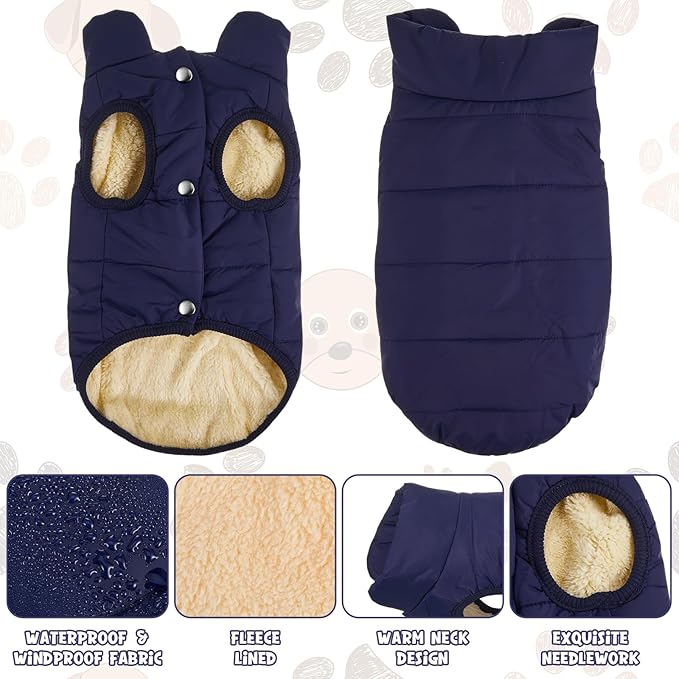 Syhood 2 Pieces Dog Jacket 2 Layers Fleece Lined Dog Jacket Warm Soft Windproof Small Pet Coat for Winter Cold Weather(M, Navy,Pink)
