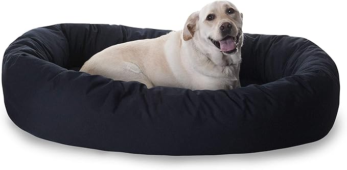 Majestic Pet 52 Inch Bagel Calming Dog Bed Washable – Cozy Soft Round Pet Bed with Spine Support for Dogs to Rest their Head - Fluffy Donut Puppy Bed 52x35x11 (Inch) - X-Large – Black