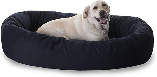 Majestic Pet 52 Inch Bagel Calming Dog Bed Washable – Cozy Soft Round Pet Bed with Spine Support for Dogs to Rest their Head - Fluffy Donut Puppy Bed 52x35x11 (Inch) - X-Large – Black