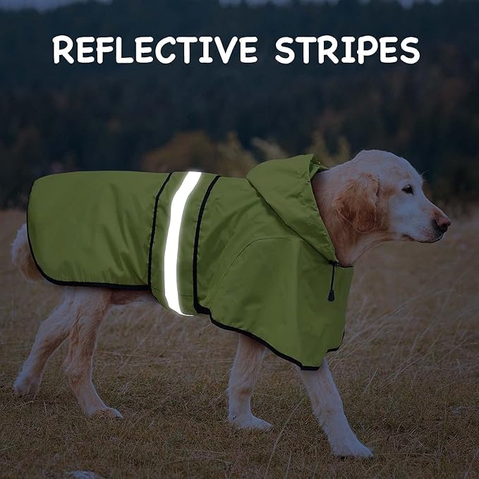 Dog Raincoat - Waterproof Reflective Dog Rain Jacket, Adjustable Hooded Doggy Rain Coats with Leash Hole, Lightweight Pet Slicker Poncho (XX-Large, Green)