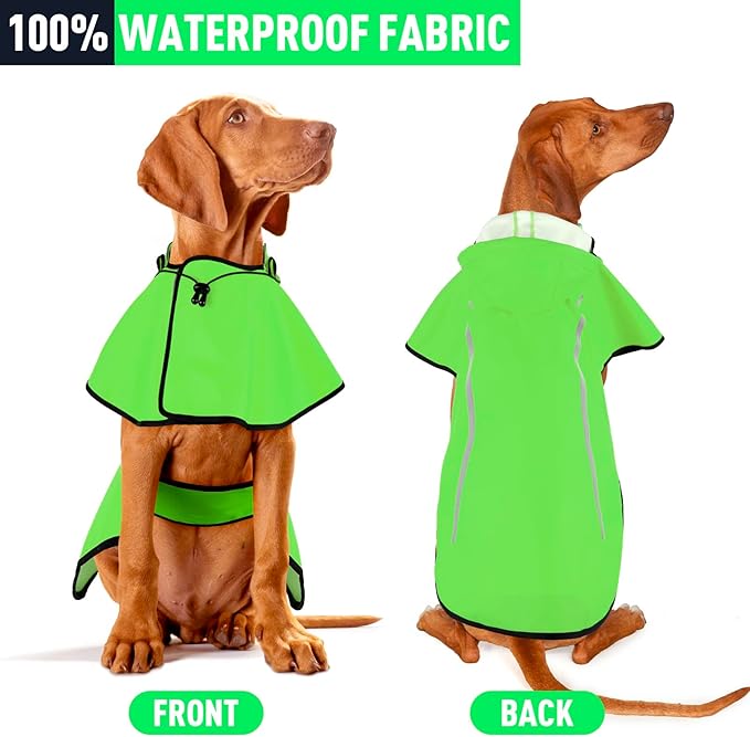 Flashseen Dog Rain Coat, Waterproof Dog Raincoat with Removable Hoodie, Pet Rain Jacket with Reflective Strip, Adjustable Lightweight Dog Hooded Raincoats for Medium Dogs