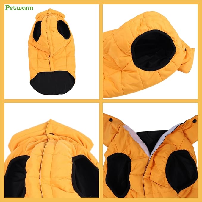 PetWarm Reversible Dog Cold Weather Coats, Waterproof Dog Puffer Vest, Vest for Dogs with Hook-and-Loop Strap, Windproof Outdoor Coat for Winter Walks and Snowy Days, Orange, M