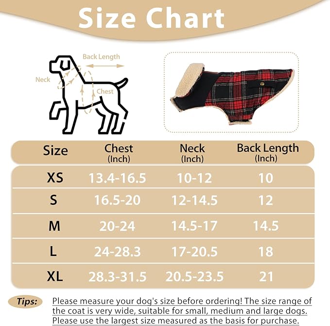 Winter Coat for Small and Medium Dogs, Puppy Plaid Jacket, Warm Coat for Cold Weather, Windproof Warm Dog Garments, Pet Thickened Outfits Indoor Outdoor, Red M
