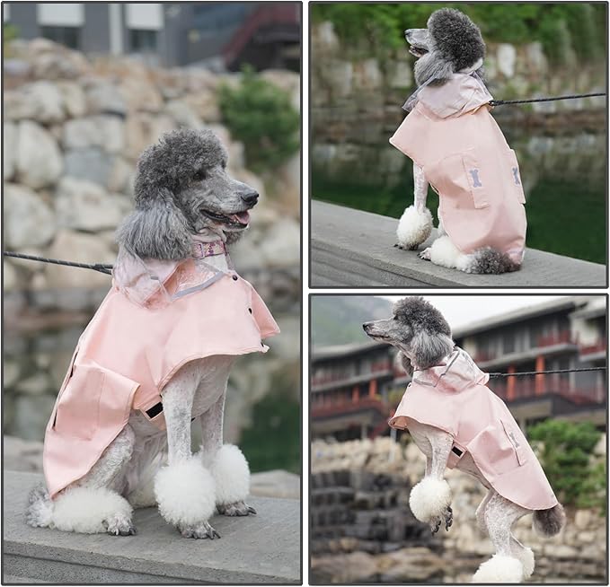 Dog Raincoat Waterproof, Adjustable Reflective Hooded Dog Rain Poncho with Leash Hole for Small Medium Large Dogs (Pink, X-Large)