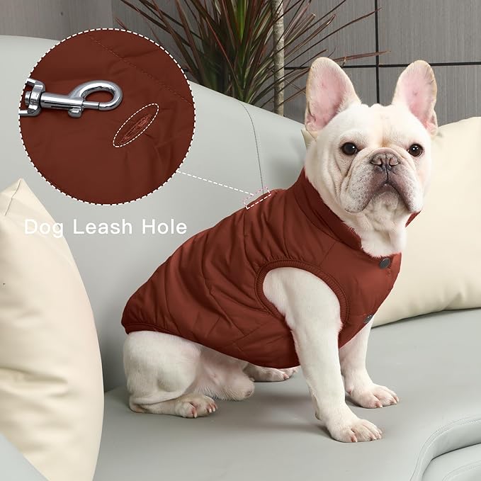 2 Layers Fleece Lined Warm Dog Jacket for Winter Cold Weather,Soft Windproof Large Dog Coat,Brown XXXL